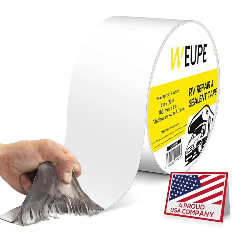 WEUPE RV Sealant Tape, White, 4 Inch x 20 Feet, Roof Patch Repair Tape, Roofing Tape for RV, Waterproof Leak Tape for RV puncture, Boat Sealing, Awning, Canopy, Tents, Camper, Greenhouse and Tarpaulin - Image 1